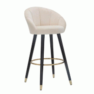 Mauro Ferretti Tabouret De Bar Prague En Velours Crème Et Bois - 55 X 56 X 104 Cm - Pieds Ornés De Détails Dorés Et Repose-Pieds Circulaire, Style Mauro Ferretti Tabouret De Bar Prague En Velours Crème Et Bois - 55 X 56 X 104 Cm - Pieds Ornés De Détails Dorés Et Repose-Pieds Circulaire, Style