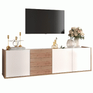 Meuble TV Merax, panneau bas aux coloris blanc et bois, meuble TV pouvant être accroché au mur ou posé au sol - multicolore multi-matériau WF31073