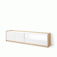 SKRAUT HOME Meuble TV, Banc Télé, 207x50x37 cm, Pour les TV jusqu'à 80", LED, Blanc et Chêne Soft - blanc Bois manufacturé 685_6