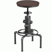 Tabouret de bar COSTWAY réglable en hauteur, 59,5-75 cm, tabouret de bar en bois et métal avec repose-pieds, assise en pin - noir métal TI83049EX
