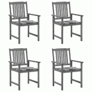 VidaXL Chaises De Jardin Et Coussins Lot De 4 Gris Bois Acacia Massif - gris 3061250