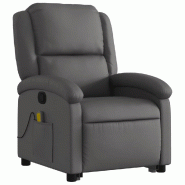 VidaXL Fauteuil inclinable de massage gris cuir véritable Modèle Satin - 3204269