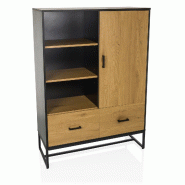 Armoire / Buffet AMIO H 100x40x140 cm 2 tiroirs 1 porte noir/chêne hjh LIVING - marron multi-matériau 926002