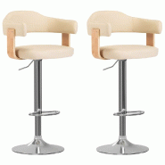 Décoshop26 - Lot de 2 tabourets de bar chaises hautes design rétro en bois courbé PVC crème et fer DEC029647 - beige Bois massif 3000257481352
