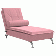 Décoshop26 - Méridienne chaise longue pour intérieur de massage avec traversin en velours rose DEC026158 - 3000255657995