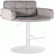 Décoshop26 - Tabouret de bar x1 avec accoudoirs et repose-pieds en velours couleur gris cadre en métal blanc 10_0006527 - blanc métal 3000265622051 Décoshop26 - Tabouret de bar x1 avec accoudoirs et repose-pieds en velours couleur gris cadre en métal blanc 10_0006527 - blanc métal 3000265622051