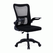 Furniture Style Chaise de bureau ado Valeria noire. Ergonomique, dossier respirant, accoudoirs pliables, base robuste. Design moderne. - noir polyeste