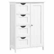 Helloshop26 - Meuble de salle de bain sur pied 55 x 30 x 81 cm meuble de rangement avec 4 tiroirs porte simple étagère réglable pour 12_0006497 - 3