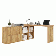 Merax Table d'angle avec plateau rotatif à 360°, buffet, 4 tiroirs et 4 compartiments, épaisseur 4 cm, aspect chêne - Bois manufacturé N880P40710910N