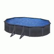 Piscine ovale acier 6,34m x 3,99m x h: 1,22m -  gris anthracite - filtration à sable - renfort apparents