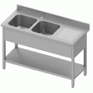 Plonge inox adossée avec 2 bacs à gauche avec étagère 1800x600x900 ... - P934606180S