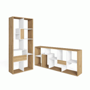 SKRAUT HOME Étagère Bibliothèque, 162x67x31cm, Salon, Bureau, Chêne et blanc - beige Bois manufacturé 608_17