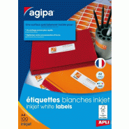 Apli 2400 étiquettes blanches jet d'encre, format 63,5 x 33,9 mm (100 feuilles A4 / cdt) - 3270241198416