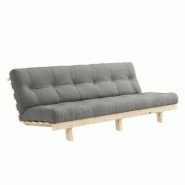 BANQUETTE CONVERTIBLE FUTON LEAN PIN COLORIS GRIS COUCHAGE 130*190 CM.