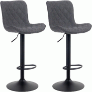 CLP Lot de 2 Tabourets de bar Emma Pied Métal Hauteur Réglable Pivotant Noir /Tissu - noir textile 322355