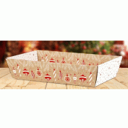 Corbeille carton kraft rectangle Parures rouges 34x21x7,3cm - par 50