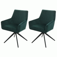 Décoshop26 - Lot de 2 chaises de salle à manger avec accoudoirs siège rotatif en tissu vert 04_0007380 - 3000262091874