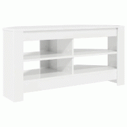Helloshop26 - Meuble TV d'angle moderne épuré 102 x 40,5 x 45 cm style contemporain en bois d'ingénierie blanc brillant 02_0054684 - blanc Bois mas