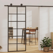 Vidaxl porte coulissante verre esg et aluminium 76x205 cm noir 151017