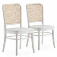 VS Venta-stock Pack de 2 chaises Vesta Couleur Blanc, Bois Massif et Rotin naturel - blanc Bois massif I23101