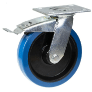 Roulette pivotante/frein de 200 mm avec caoutchouc élastique bleu sur roue centrale en nylon Roulette pivotante/frein de 200 mm avec caoutchouc élastique bleu sur roue centrale en nylon