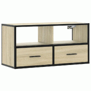 Helloshop26 - Meuble TV mural design industriel 80 x 31 x 39 cm avec grand espace de rangement en bois chêne sonoma 02_0049626 - métal 3000235933538