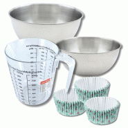 Set pâtisserie avec 50 moules à muffins fleurs liberty en papier, 2 bols à mixer, verre mesureur et spatule Zenker - bleu papier 3176239937336