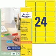 Avery Zweckform 480 étiquettes enlevables jaunes, format 63,5 x 33,9 mm (20 feuilles A4 / cdt) - jaune L6035-20
