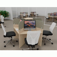 Bureau call center 5 places forme marguerite avec cloisons acoustiques. - chêne moyen , 5 places, beige da054