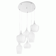 Gea Luce Suspension Cleofe S/6 Blanc Opale - Structure Métal Blanc Mat 6X E27 Max 360W Grande Suspension - Gealuce - blanc CLEOFE S/6 - BIANCO