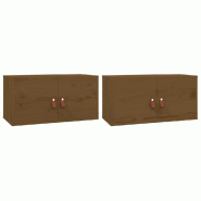 Helloshop26 - Lot de 2 armoires murales pratiques rangement salon 60 x 30 x 30 cm en bois de pin massif marron miel 02_0048377 - marron Bois massif 30