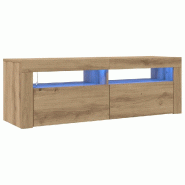 Helloshop26 - Meuble TV flottant moderne avec lumières LED rangement 120 x 35 x 40 cm en bois d'ingénierie chêne artisanal 02_0050847 - Bois massif