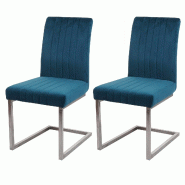 Mendler Lot de 2 chaises cantilever HWC-L14, chaise visiteur chaise de conférence, velours inox brossé ~ turquoise-bleu - bleu textile 98097