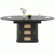 Merax table à manger extensible avec tiroirs rotin, ronde, MDF effet bois, 118-158 x 118 x 77 cm, noir - noir Bois manufacturé N620CZ260505S