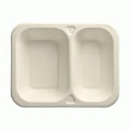 Papstar 6 lots de 100 Plateaux canne à sucre 2 compart. 800 ml 4,2 cm x 18,5 cm x 23,5 cm - blanc Bagasse 88403