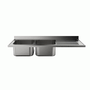 Plonge professionnelle 2 bacs avec égouttoir à droite, dimensions 1800x700 mm, en acier inoxydable AISI 304 | Sammic - 5897181