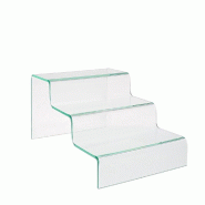 Présentoir escalier 3 marches 15x31x20cm - PMMA aspect verre, épaisseur 5mm