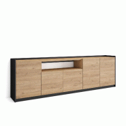 SKRAUT HOME Buffet salon et cuisine, 260x80x37 cm, 5 Portes, Meuble chaussure, Chêne et noir - beige Bois manufacturé 707_25
