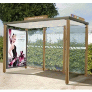 Abri bus eco-lythe / structure en bois / bardage en verre securit / avec banquette / 300 x 150 cm