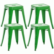 CLP Lot de 4 tabourets bas au style industriel Armin en métal Vert - vert métal 101156734 CLP Lot de 4 tabourets bas au style industriel Armin en métal Vert - vert métal 101156734