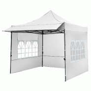 COSTWAY Pavillon 3x3m, pop-up, 3 parois, 4 sacs, sac à roulettes, réglable, tente avec protection solaire. - blanc métal ZB34045IT