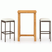 Helloshop26 - Ensemble de bar de jardin avec coussins 3 pièces marron - 3000733247762