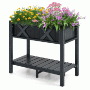 Helloshop26 - Jardinière surélevée usage extérieur 86 x 45 x 73 cm avec étagère de rangement ergonomique design noir en HIPS 20_0020808 - noir 3
