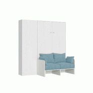 Itamoby Lit queen-size escamotable Kentaro 120 cm avec canapé et colonne en blanc, frêne et bleu clair - blanc 8050598059722
