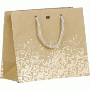 Sac papier kraft décor or poignées corde or eillet ferm. 20x10x17cm - par 12