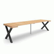 SKRAUT HOME Table console extensible, 300, Pour 14 personnes, Pieds bois massif, Chêne - beige Bois manufacturé 321_35
