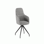 Stones Fauteuil Sophia en tissu gris foncé facile à nettoyer avec structure en métal noir - Design moderne et élégant pour la décoration intéri