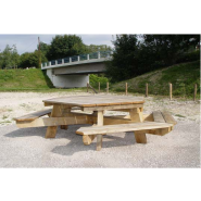 Table de pique-nique  polygonale en bois accessible PMR à sceller/à poser