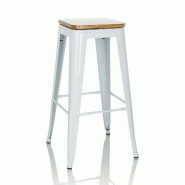 Tabouret de bar VANTAGGIO HIGH WS blanc métallisé / assise en bois véritable pivotant lumineux hjh OFFICE - blanc métal 645069