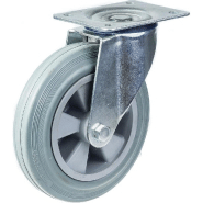Roulette de 200 mm 8" à bandage caoutchouc gris, pivotante, forte capacité de 205 kg Roulette de 200 mm 8" à bandage caoutchouc gris, pivotante, forte capacité de 205 kg